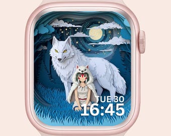 Papier peint Anime Wolf Princess pour Apple Watch : papier japonais découpé (téléchargement instantané)