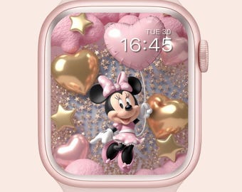 Fondo de pantalla de Minnie Mouse para Apple Watch: Globo rosa de dibujos animados (Descarga digital)