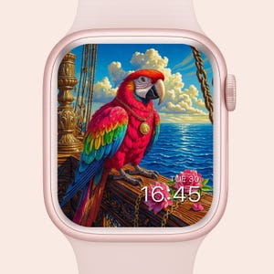 Parrot & Ship Apple Watch Wallpaper: Ocean Floral Screensaver (Digital Download