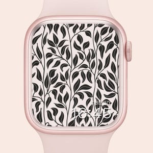 Apple Watch Wallpaper Botanical Leaves Smartwatch Background | Black and White Nature  | Summer Cute Watch Screensaver