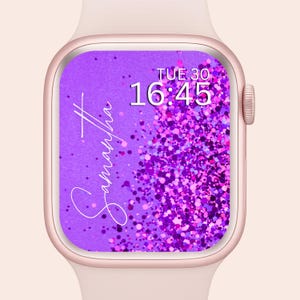 Custom Name Apple Watch Wallpaper: Pink Purple Glitter (Digital Download)