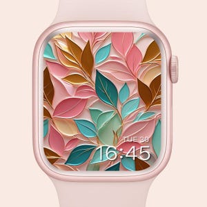 Apple Watch Wallpaper Colorful Pastel Leaf , 3D Soft Color Floral Watch Wallpaper, Pretty Wallpaper for Apple Watch  Instant Download