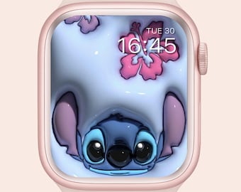 Fondo de pantalla de Stitch para Apple Watch / Alienígena de dibujos animados, tonos pastel suaves (Descarga digital)