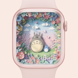 Apple Watch Wallpaper 3D Cartoon Im Garten | Pastell Warme Sonnige Natur Ästhetik | Frühlingslandschaft