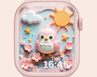 Fondo de pantalla Kawaii Robin para Apple Watch, protector de pantalla de pájaro en 3D (descarga digital)