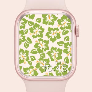 Apple Watch Wallpaper Flower Botanical Smartwatch Background | Green Hibiscus Floral  | Summer Watch Screensaver