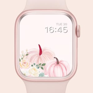 Apple Watchの壁紙 パステルカラーの花柄パンプキン、秋のウォッチフェイス、秋のウォッチスクリーンセーバー、ハロウィンウォッチの背景、心地よい秋の雰囲気