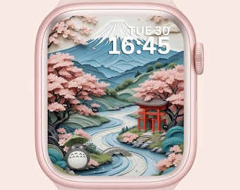 3D Anime Garden Apple Watch Wallpaper: Pastel Spring Japanese Landscape (Instant Download)