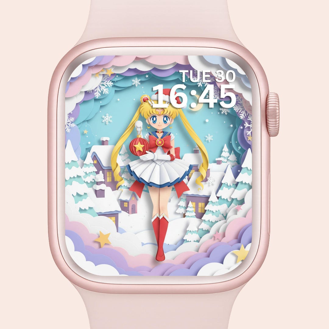 3D Anime Dreamy Apple Watch Wallpaper: Pastel Landscape Paper Cut Style ...