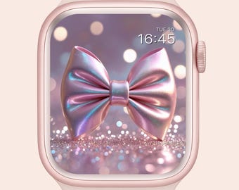Fondo de pantalla con lazo rosa para Apple Watch: Pantalla brillante (descarga digital)