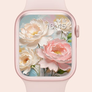Papel de parede floral pastel para Apple Watch: design de peônia rosa (download digital)