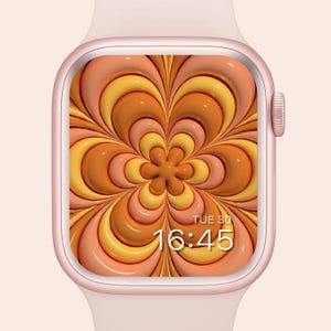 Orange Floral Apple Watch Wallpaper: 70s Retro Trippy Design (Digital Download)