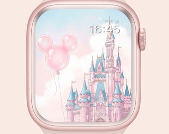 Fondo de pantalla para Apple Watch: Reino Mágico de Disney, rosa pastel, fondo para reloj inteligente, dibujos animados, protector de pantalla con IA