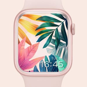 Apple Watch Wallpaper Jungle Leaf , Summer Pastel Watch Wallpaper, Cute Unique Watch Background, Pretty