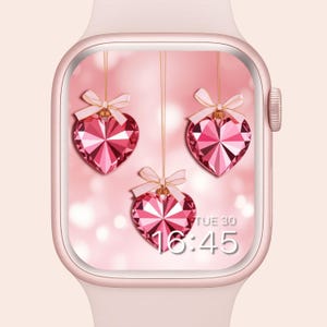 Apple Watch Wallpaper 3D Diamond Heart | Pink Heart With Bow  | Feminine  | pretty Watch Background | Ai  Aet