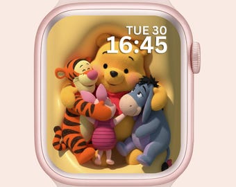 Apple Watch-achtergrond Winnie de Poeh, Knorretje Tijger Disney Smartwatch-achtergrond, Cartoon schattig horloge screensaver, Ai Art Wallpaper