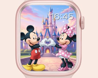 Fondo de pantalla de Mickey y Minnie Mouse para Apple Watch: Fondo de pantalla de dibujos animados para reloj inteligente (Descarga digital)