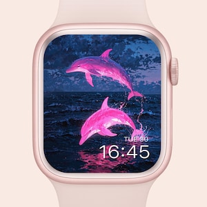 Pink Dolphin Apple Watch Wallpaper: Sunset Ocean Beach Vibes (Digital Download)