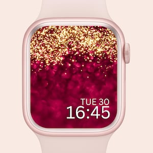 Glitter Apple Watch Wallpaper: Golden Red Sparkle (Digital Download)