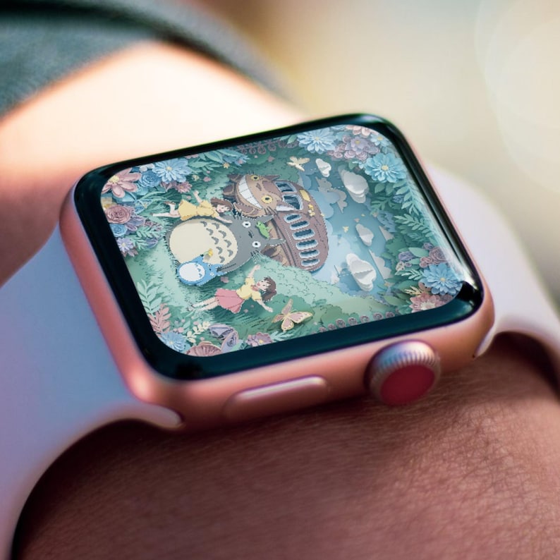 3D Anime Garden Apple Watch Wallpaper: Pastel Spring Landscape (Instant Download) image 3