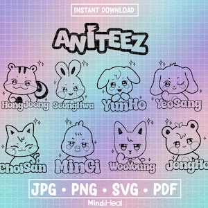 Nombres de ATEEZ y Aniteez / SVG, PNG, PDF y JPG / Archivos digitales para Silhouette o Cricut / Kpop, Atiny y Webtoon, Aniteez