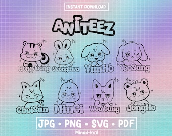 ATEEZ X Aniteez Names | svg png pdf jpg | Digital Files for Silhouette or Cricut | kpop atiny webtoon aniteez