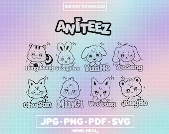 File digitali dei nomi degli ATEEZ Aniteez / Kpop (svg, png, pdf, jpg)