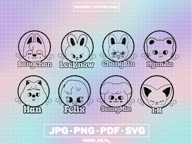 File digitali dei nomi SKZOO degli Stray Kids / Kpop (svg, png, jpg, pdf) immagine 1