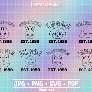 ATEEZ X Aniteez (año de nacimiento estimado) / SVG, PNG, PDF, JPG / Archivos digitales para Silhouette o Cricut / Kpop Atiny Webtoon Aniteez