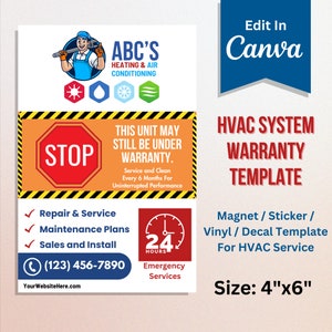 HVAC Unit Warranty Canva Template | Decal/Magnet/Sticker/Vinyl Template | Heating and Air / Furnace Template | Instant Download