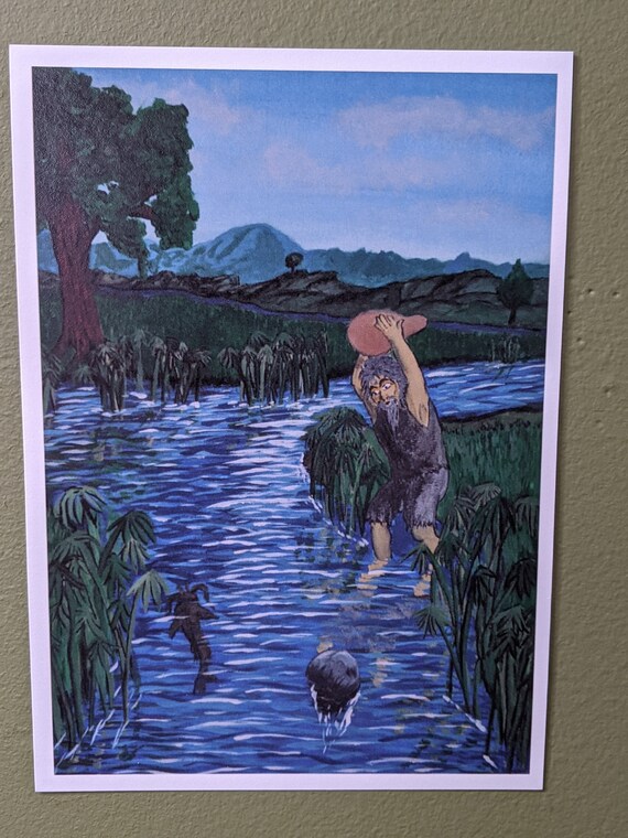 Catching a catfish with a gourd 5x7 Etsy