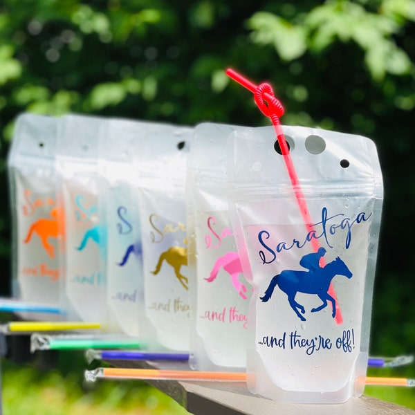 Custom Drink Pouch, Adult Drink Pouch, Reusable Drink Pouch, Adult Capri Sun Pouch, Saratoga Drink Pouch, Horse Racing Drink Pouch