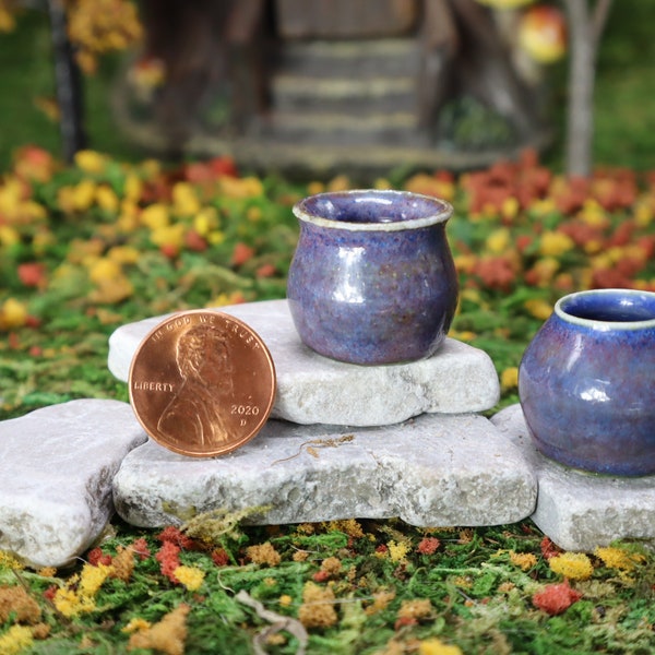 Miniature hand-thrown, hand-glazed, kiln-fired vases. Easter Egg color scheme.