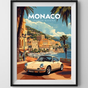 Poster di auto di Monaco - Arte da corsa d'epoca - Decorazione murale del Gran Premio di Monaco - Stampa retrò di sport motoristici - Regalo per appassionati di auto