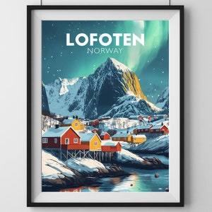 Póster de viaje de las Islas Lofoten - Arte paisajístico de Noruega - Impresionante impresión de naturaleza nórdica, regalo de boda o cumpleaños