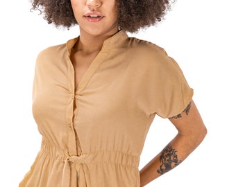 Laced Allure: Brown Button-Front Casual Top