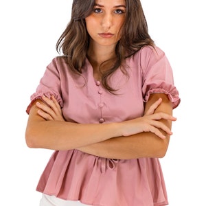 Summer Breeze: Pink Drawstring Casual Blouse