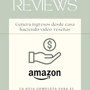 May include: A book cover with a green background and white text that reads "AMAZON REVIEWS". The cover also features a white box with the text "Genera ingresos desde casa haciendo video-reseñas" and a black and white illustration of a hand holding a dollar sign above the word "amazon". The text "LA GUIA COMPLETA PARA EL PROGRAMA DE INFLUENCER ESPAÑOL" is in black text on a white background. The author's name, "Lucia Petit", is in black text on a white background.