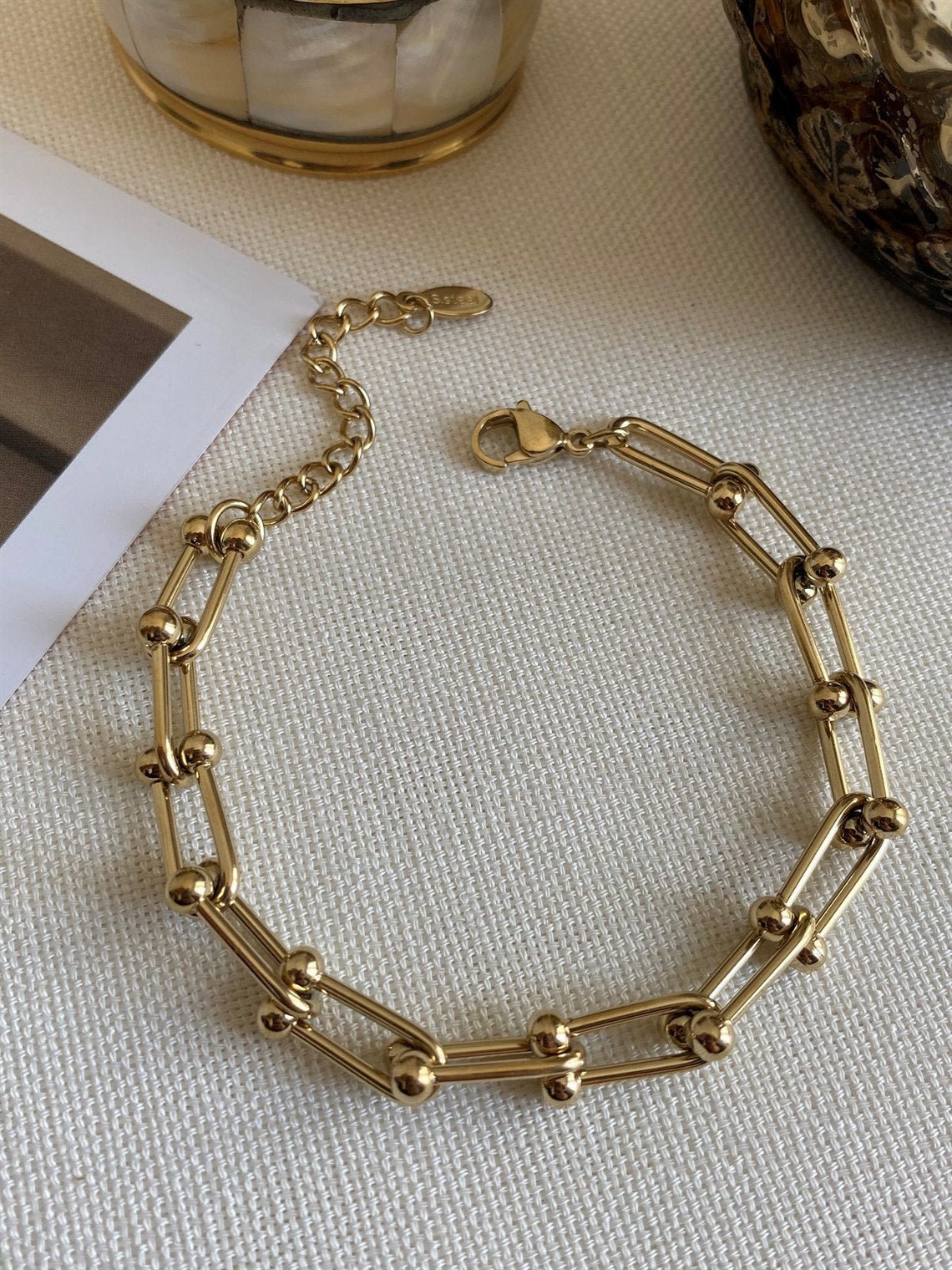 18K Gold Plated U Link Bracelet Chunky U Shaped Bracelet 18K Etsy