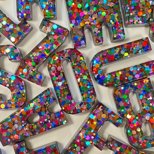 Rainbow Glitter Resin Letters Etsy