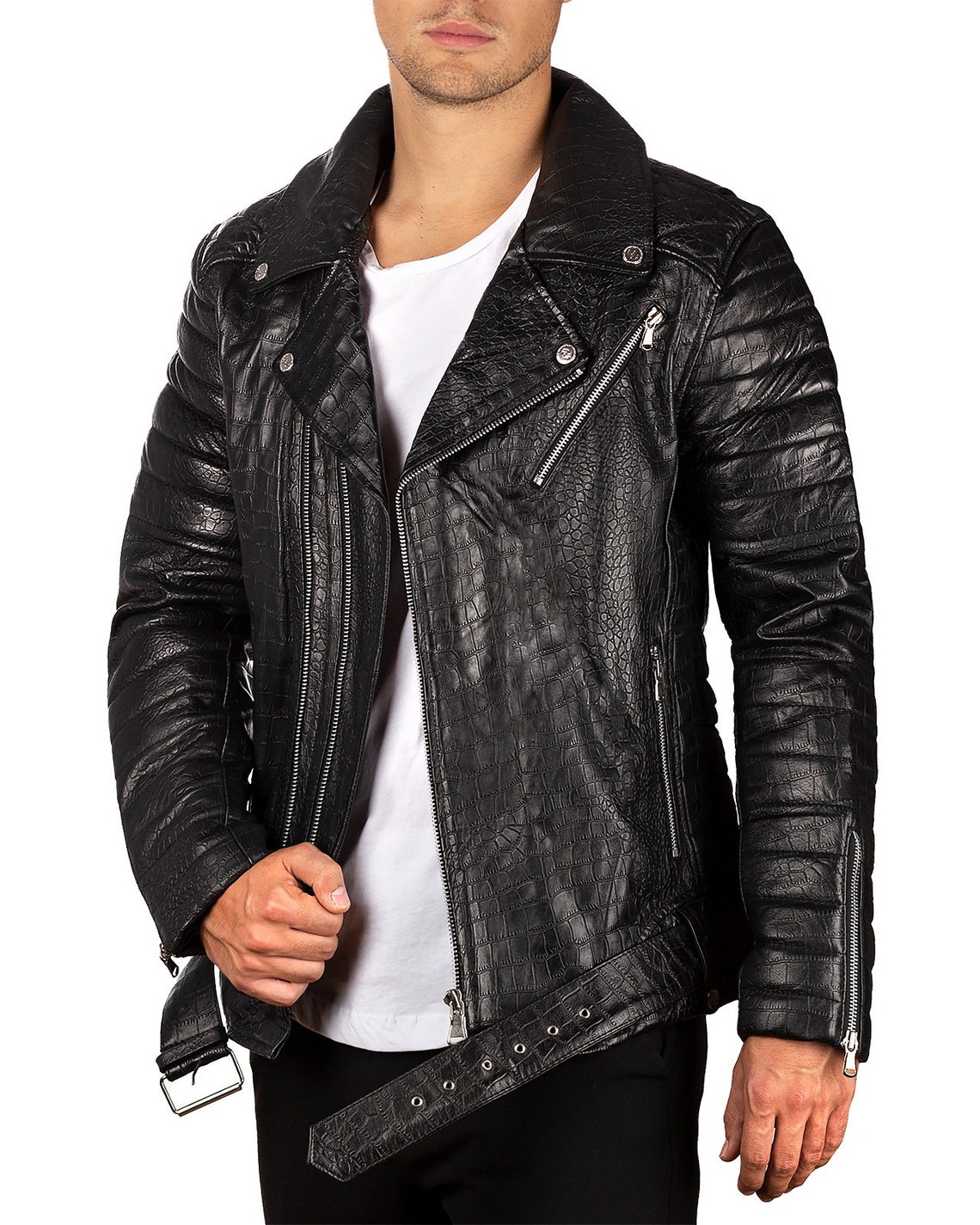 Men's Genuine Leather Jacket Crocodile Style Exclusiv Etsy
