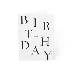 Carte de joyeux anniversaire - téléchargement numérique de lettres en gras noir et blanc élégantes simples