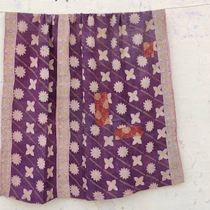 Handmade Cotton Kantha Quilt: Vintage Boho Bedspread (55x85”)