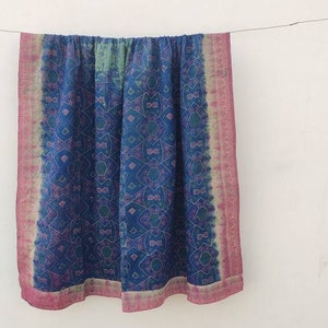 Handmade Recycled Sari Kantha Quilt: Indian Patchwork Blanket
