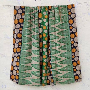 Handmade Recycled Sari Kantha Quilt: Vintage Indian Throw Blanket