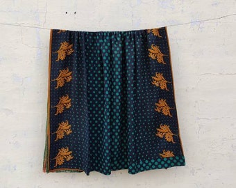 Boho Vintage Reversible  Kantha Quilt, Indian Sari Best Quality Kantha Throw