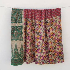 Handmade Recycled Sari Kantha Quilt: Indian Patchwork Blanket