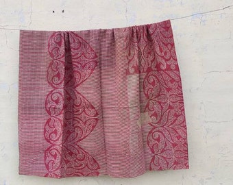 Vintage Qulit Hand Stitched Rugged Faded Multi Colored Subtle Bed Spread Throw Hand Made Rustic Old Antique Look Cotton Kantha Wall Hanging