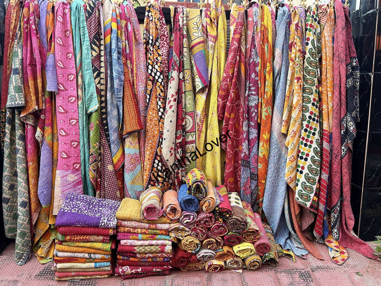 インドのヴィンテージカンタキルト卸売：手作りリバーシブルコットン