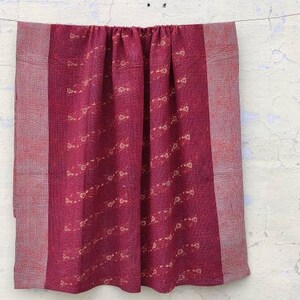 Rose Gold Vintage Kantha Throw: Handmade Recycled Cotton Quilt